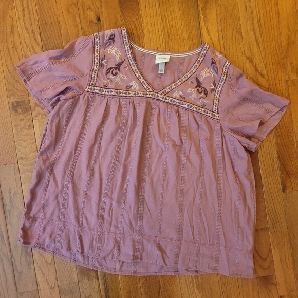 Knox Rose Tops - Knox Rose Mauve and Tan appliqued top XL